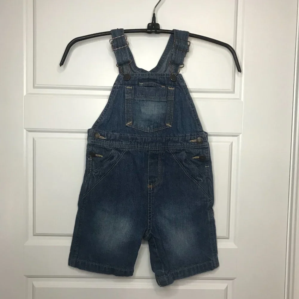 Genuine Kids by OshKosh 100% Cotton Denim Bib Overall‎ Shorts Unisex Kids 24M
